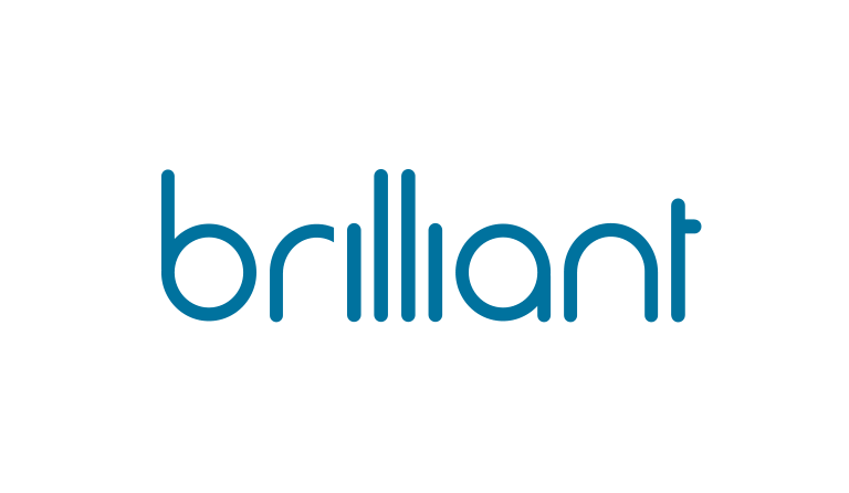 Logo of "brilliant" in blue, modern font representing smart home innovations by Smarter Homes Austin.