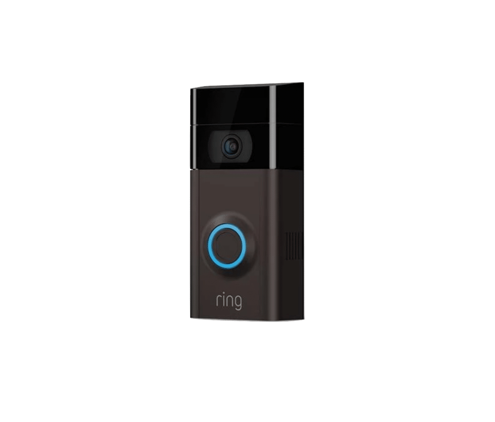 Ring Video Doorbell 2 with camera and blue button, featured in smart home technology review by Smarter Homes Austin.