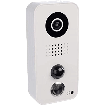Video doorbell device featuring a camera, speaker, and button, relevant to smart home solutions and installation guidance.