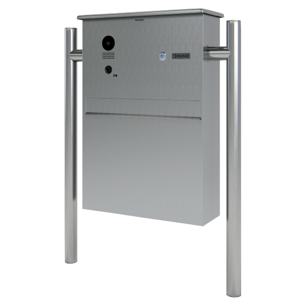 Smart video doorbell installation, featuring Doorbird model with sleek design, integrated camera, and intercom functionality.